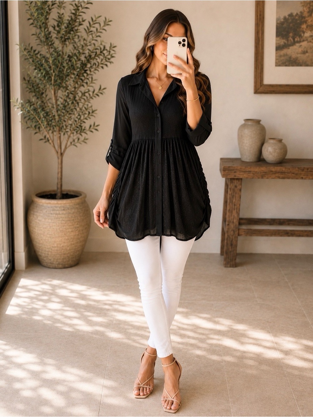 Joe Fresh Black Button-Front Peplum Tunic
